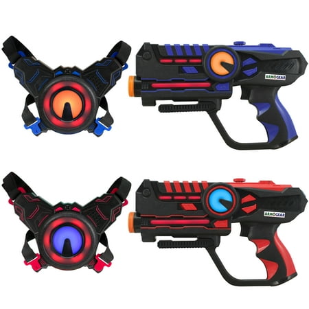 ArmoGear Infrared Laser Tag Guns & Vests - Laser Battle Game Pack Red & Blue Set of 2 in Gift Box Packaging - Infrared (Best Laser Gun Games)