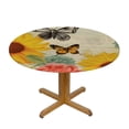 thumbnail image 3 of Awypu  Round Fitted Tablecloth Butterfly Sunflower Retro Bee Floral Table Cloth with Elastic Edged Waterproof Wipeable Round Table Cover for Patio Parties Outdoor Decor White, 3 of 7