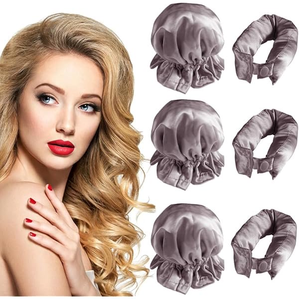 wonima02 Hair Rollers Set - 6 Satin Hair Curlers with Headband and Cap for Heatless, No-Heat Curls on All Hair Types (Purple)
