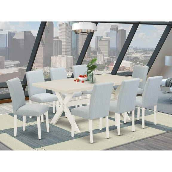 East West Furniture X-Style 9-piece Wood Dinette Set in Linen White