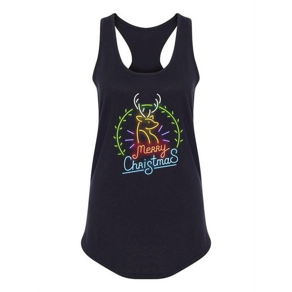 Merry Christmas Deer Neon Design Tank Women -Image by Shutterstock, Female Medium