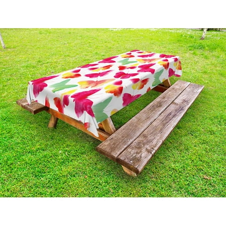 Large Outdoor Tablecloth Colorful Outdoor Tablecloth, Watercolor Butterflies with Large Colored Wings Spirit Animal Love Paint Print, Decorative Washable Fabric Picnic Tablecloth, 58 X 120 Inches, Fuchsia Green, by Ambesonne ()