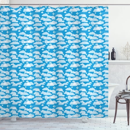 Ambesonne Blue Sky Shower Curtain, Airplane Flying Through, 69"Wx84"L, Sky Blue Pale Blue