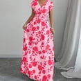 thumbnail image 5 of JoveMarine Summer Dresses for Women 2026 Floral - Print V-Neck Long Waist Cinching Flowy Maxi Dress with Elastic Back for Beach Resort,Pink 2XL, 5 of 7