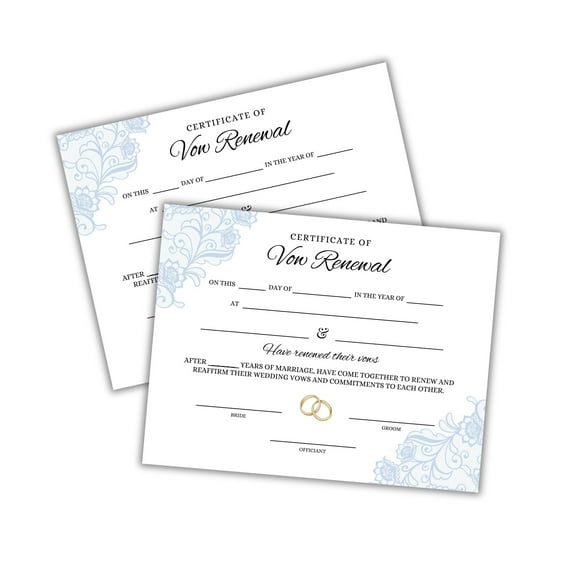 Vow Renewal Certificate on Linen 6pk 8.5x11 Marriage License Paper Celebration Anniversary Document to Frame Classic Ceremony Keepsake Milestone