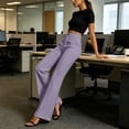 thumbnail image 5 of Lenpel Flare Dress Pants for Women Business Casual Stretch Work Trousers with Pockets Trendy Button Bell Bottoms for Office, 5 of 7