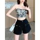 thumbnail image 5 of Pantalones cortos vaqueros con puños para mujer, estilo japonés, holgados, con bolsillos, cintura alta, estilo retro, elegantes, estilo Harajuku, 5 of 6