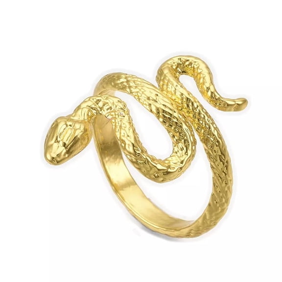 Cuff Finger Textured Gold Ring Snake Antique Adjustable Statement Polished Comfort Fit P439