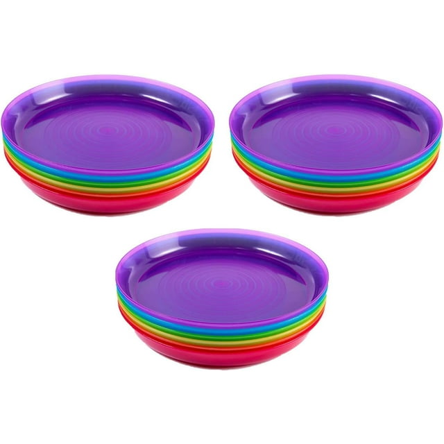Cuddly Hippo Kids Plastic Dinnerware Set of 18 Multi Color Plates - Reusable, BPA-Free, Dishwasher Safe and Microwaveable