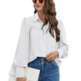 thumbnail image 2 of SWSMCLT Women's Long Sleeve Blouse Lantern Sleeve Ruched Casual Button Thin Button Up Shirt Mandarin Collar Top White XX-Large, 2 of 5