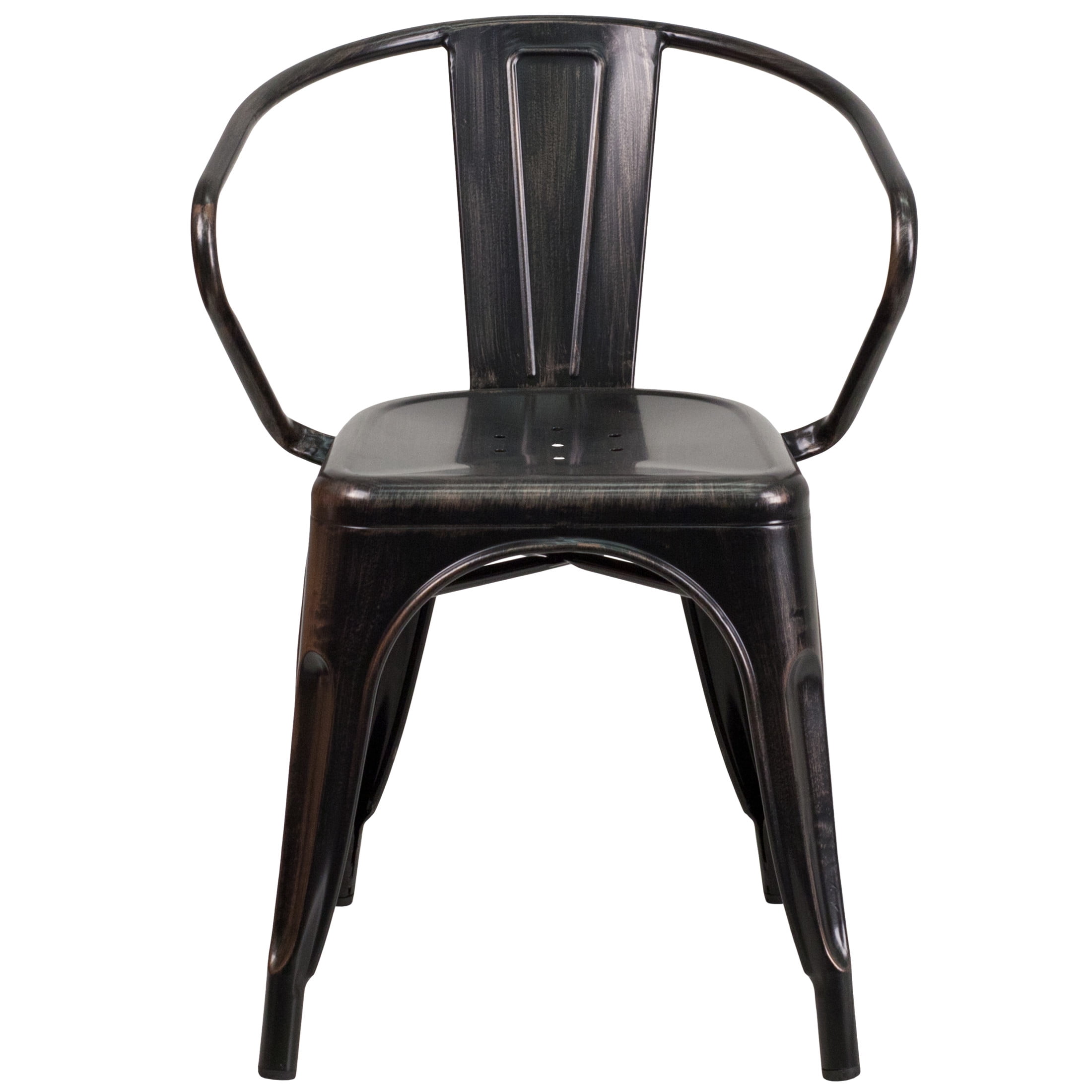 Flash Furniture Luna Commercial Grade Black-Antique Gold Metal Indoor-Outdoor Chair with Arms