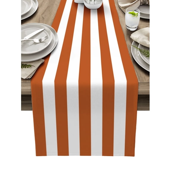 Hokiten Table Runners 72 Inches Long Dress Scarves, Orange Stripes Farmhouse Kitchen/Dining Table Runner, Coffee Tablerunners, Simple Orange White Texture 13x72 Inch