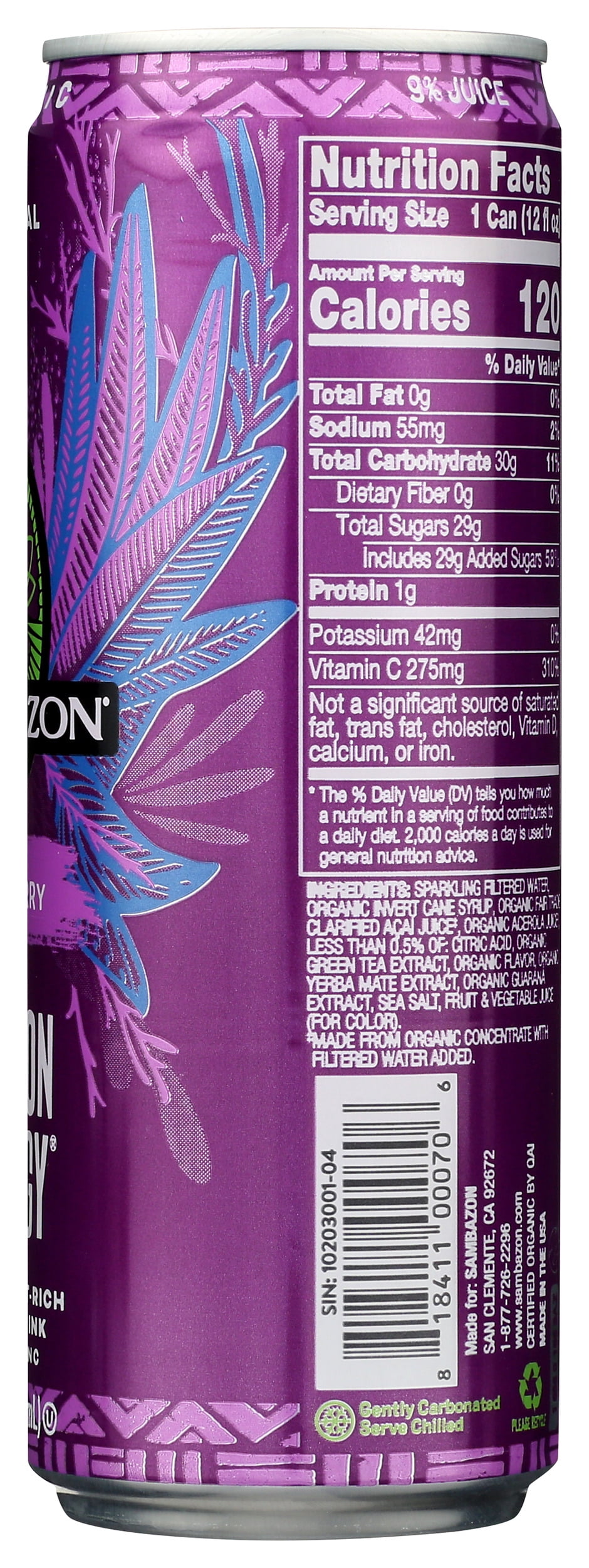Pack of 12, Sambazon Original Açaí Berry Amazon Energy Drink, 12 fl oz