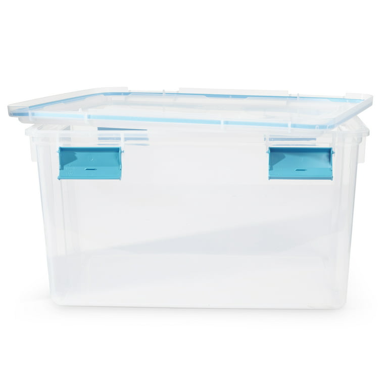 Sterilite 120 Qt Wheeled Gasket Box, Stackable Storage Bin with Latching  Lid, Handle and Tight Seal, Plastic Container with Clear Base and Lid,  3-Pack
