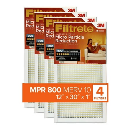 

Filtrete by 3M 12x30x1 MERV 10 Micro Particle Reduction HVAC Furnace Air Filter 800 MPR 4 Filters