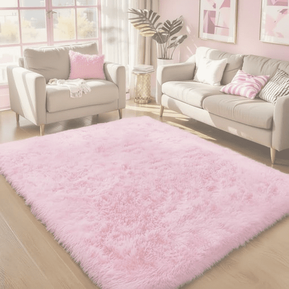 Soft Washable Fluffy 4x6 Shag Area Rug for Girls Bedroom, Nursery, or Dorm Room Decor, Cute Plush Furry Carpet for Kids Room and Baby Toddler