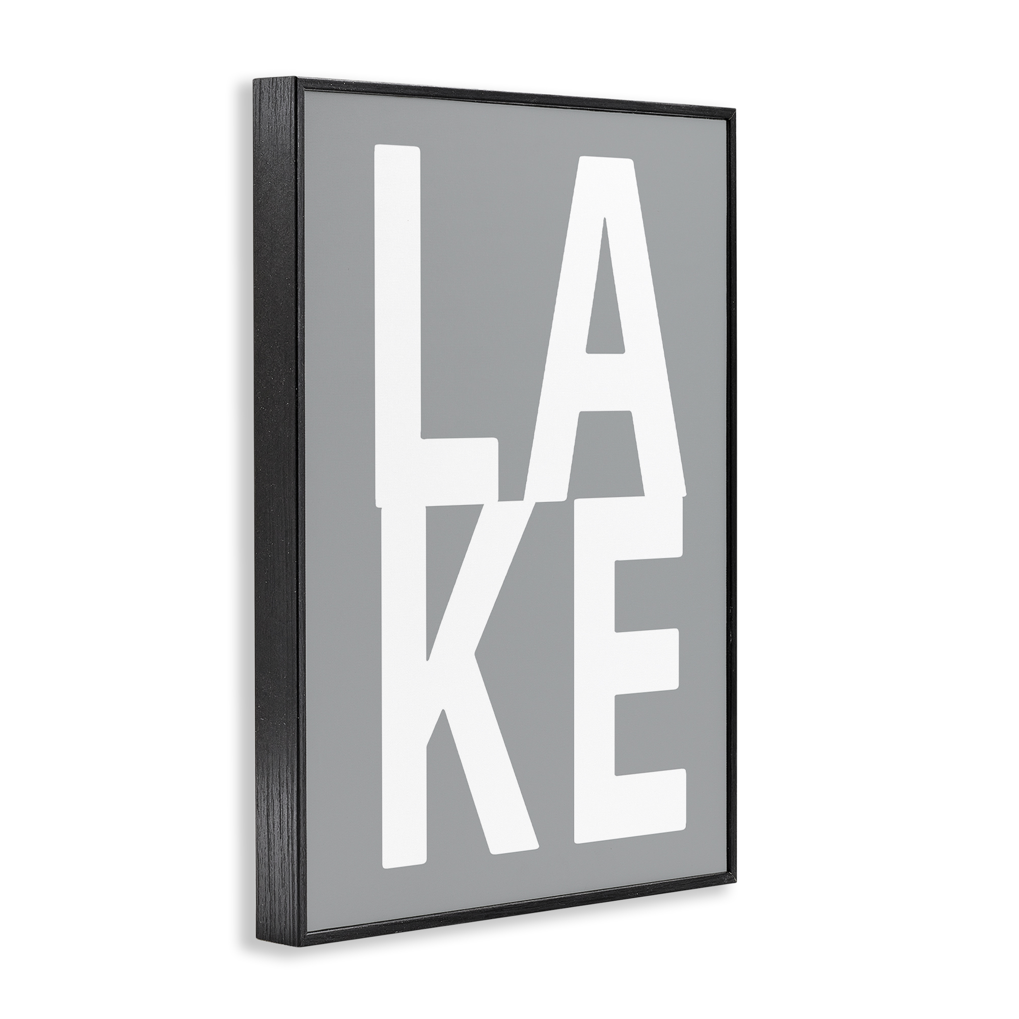 Stupell Industries Lake Word on Grey Typography Painting Black Framed Art Print Wall Art, 20 x 30