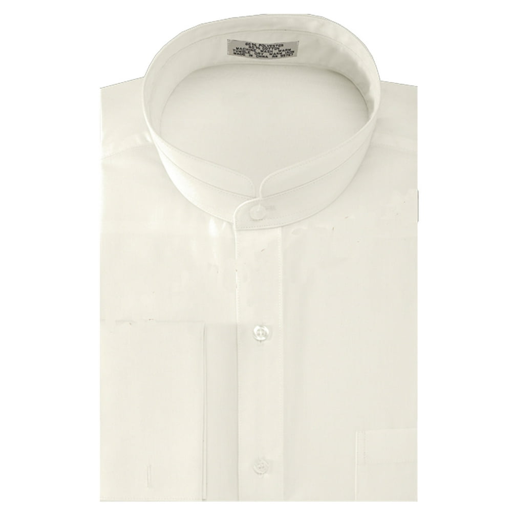Sunrise Outlet Men's Solid Banded Collar French Cuff Dress Shirt
