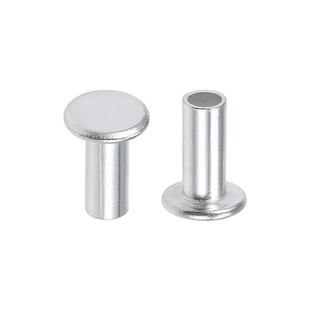 50Pcs 6mm x 14mm Aluminum Flat Head SemiTubular Rivets Silver Tone