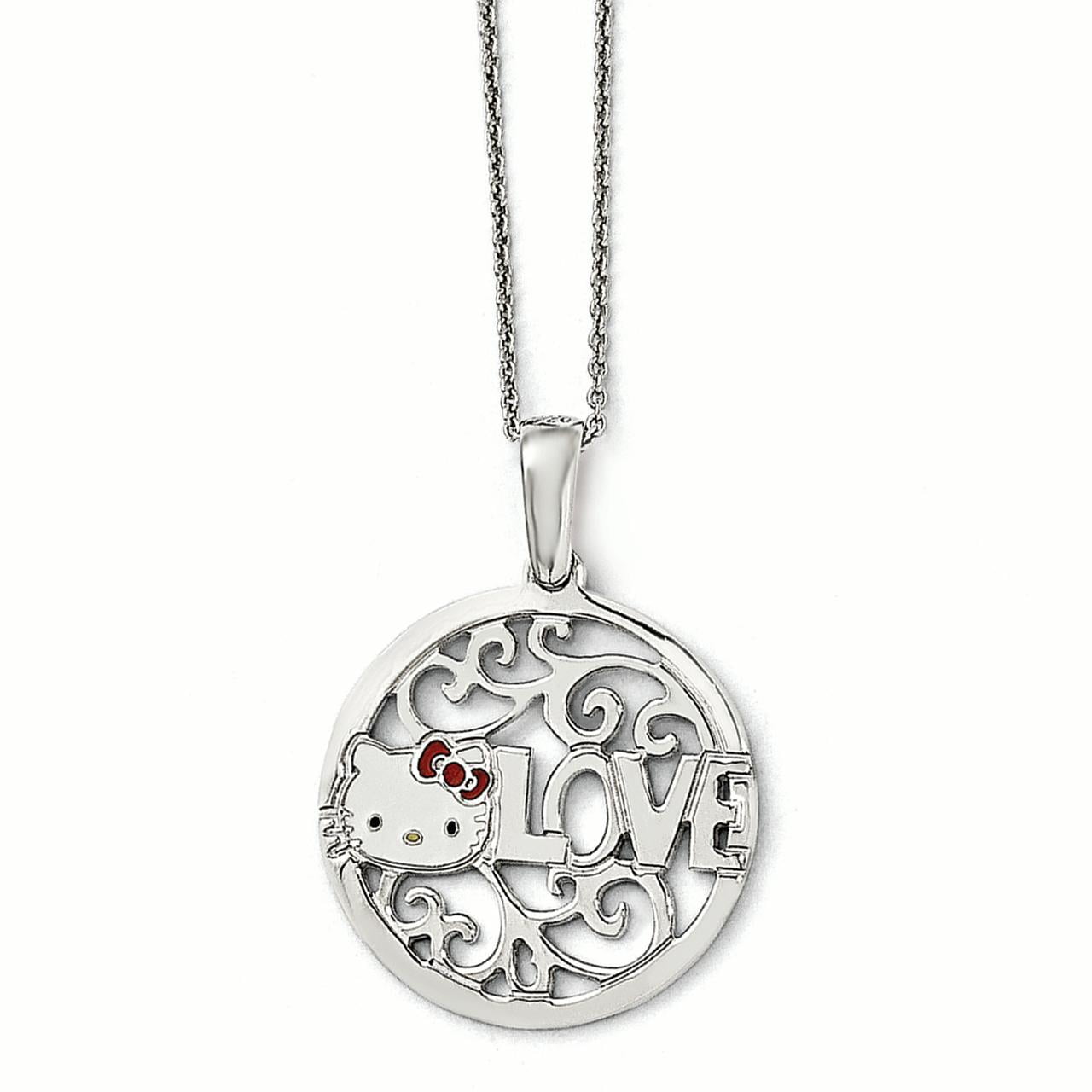 Hello Kitty Sterling Silver Enamel Love Circle Red Bow Hello Kitty