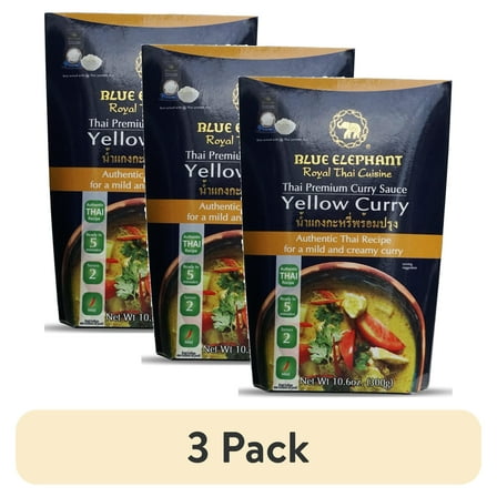 (3 pack) Blue Elephant Royal Thai Cuisine 300g Ready to Heat Yellow Curry Liquid Sauce