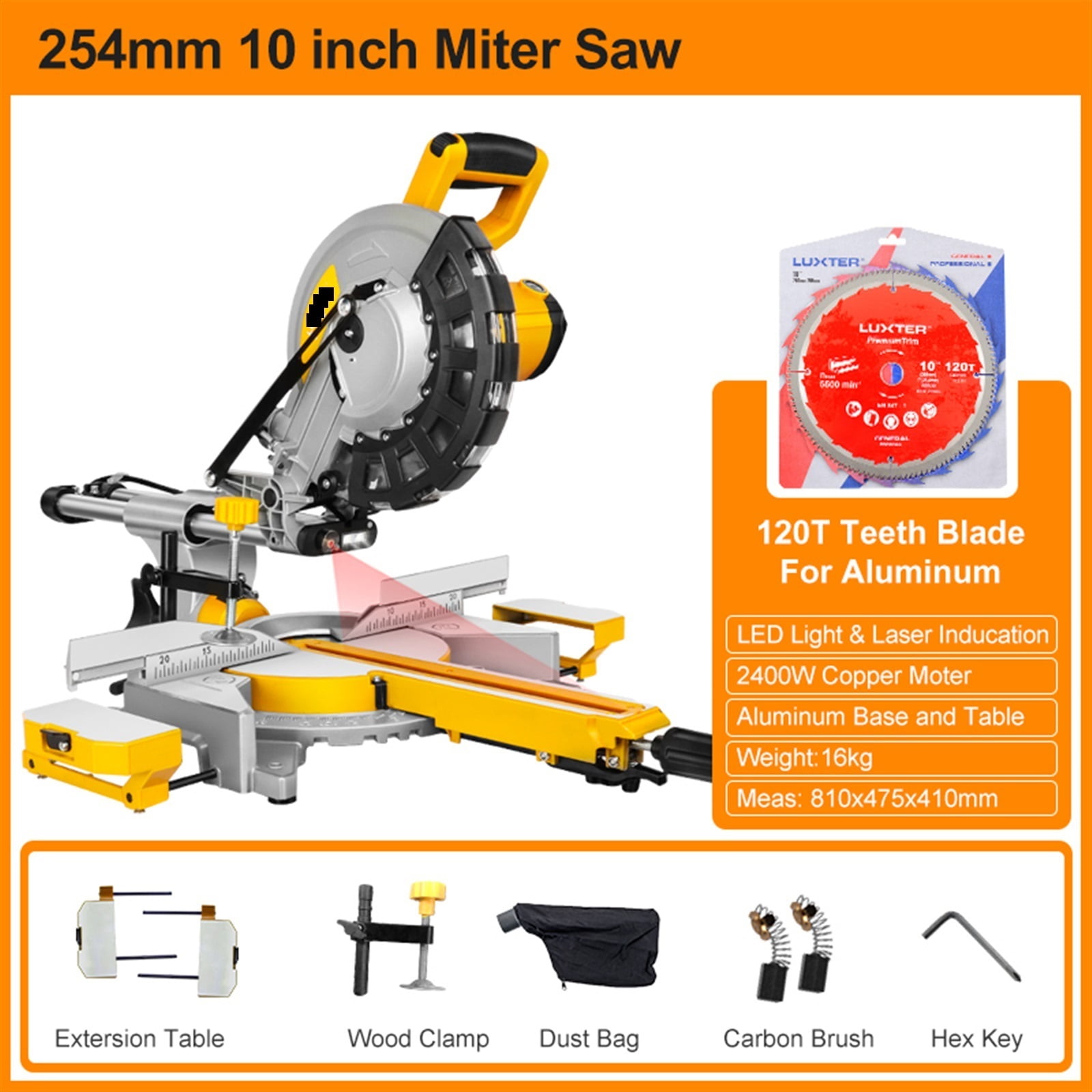 10inch 255mm Sliding Wood Miter Saw Single Bevel With LED Light Electric Power Tool Cutting Machine ,Efficient Cutting