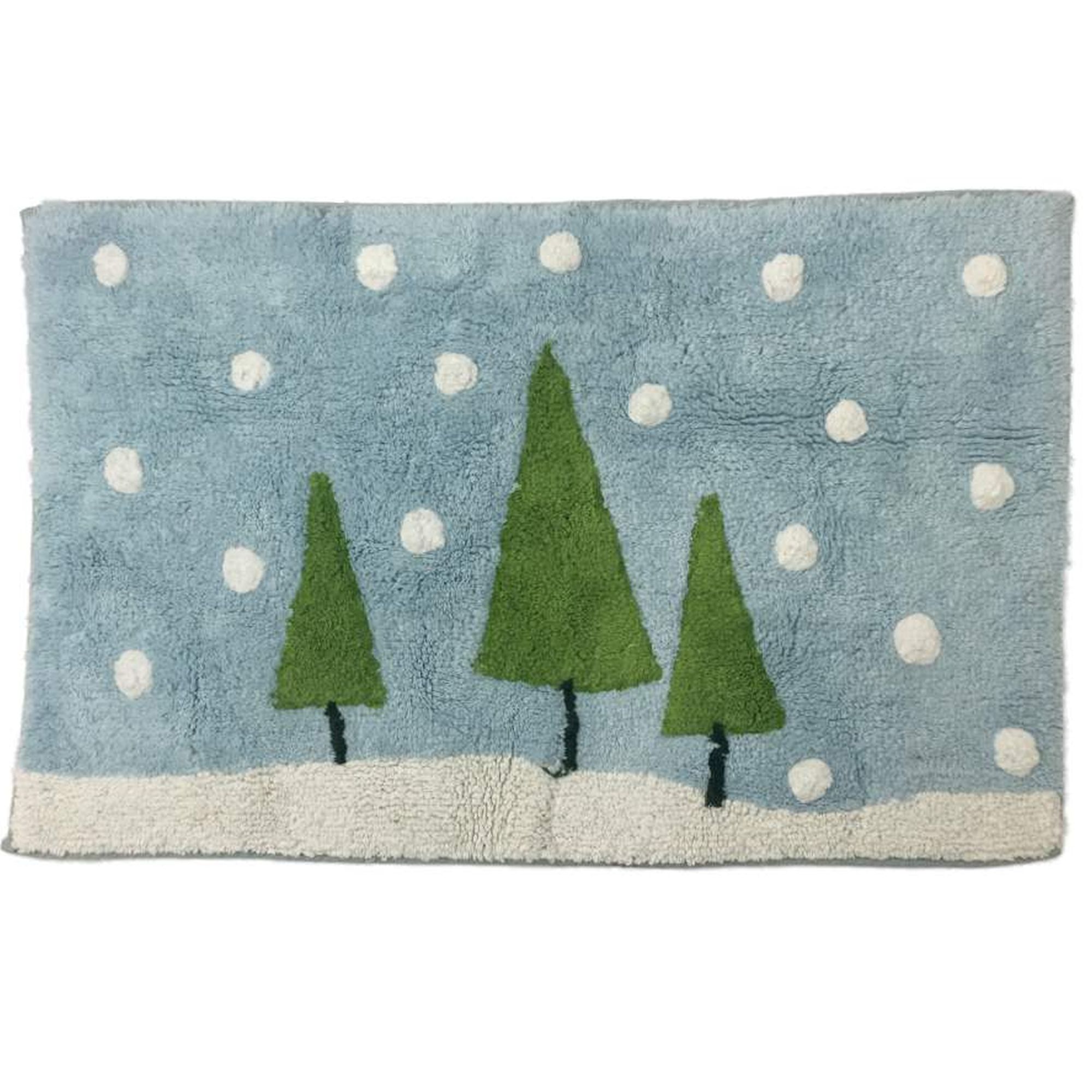 Opal House Plush Blue and Green Holiday Tree Bath Rug, Throw Mat 20x32