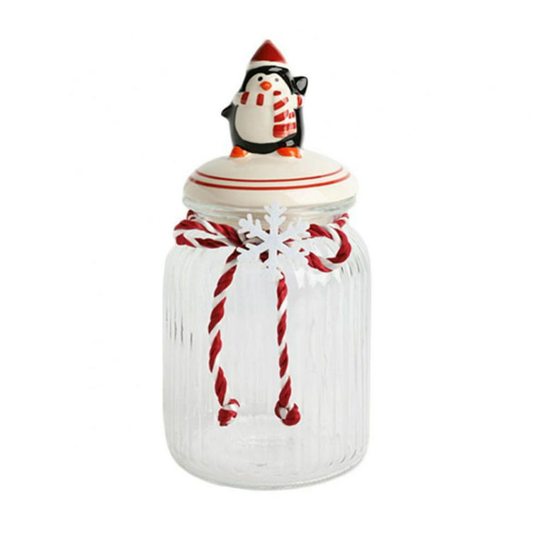 Christmas Candy Jar Christmas Themed Cookie Jar ,Glass Canister Airtight  Seal Perfect for Beans, Teas and Snacks Candy Jar