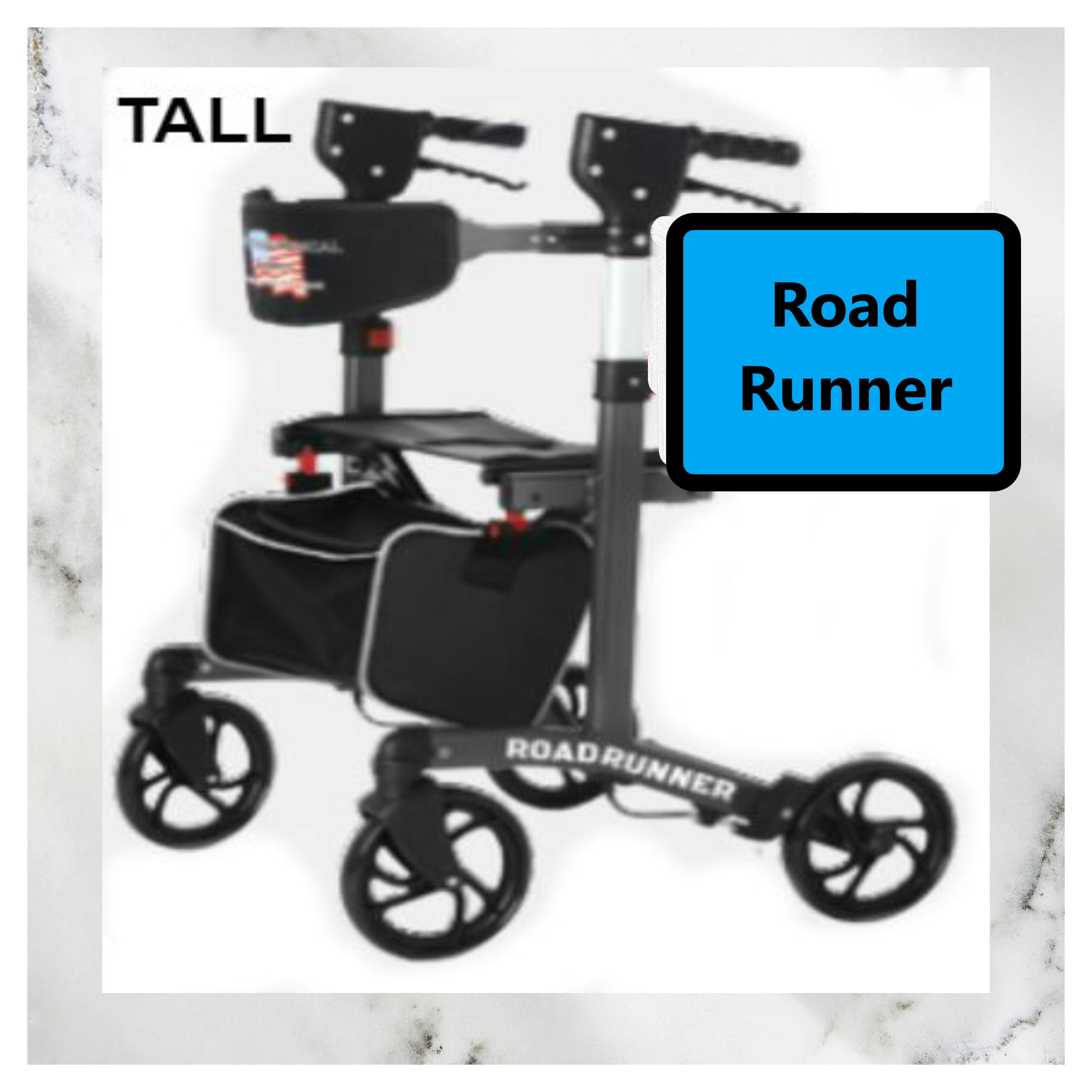 Roadrunner TALL Rollator Walker w/Seat & Basket (REMOVABLE TOTE BAG