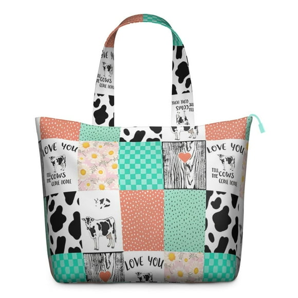 Farmhouse Cow Travel Tote, Black and White Cow Pattern Weekender Duffel, Cute Cow Lovers Print Multipurpose Carry-on Bag