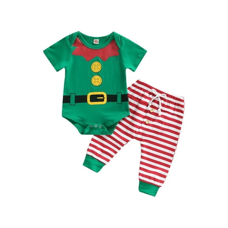 

DcoolMoog 2PCS Baby Boy Girl Christmas Outfit Elf Long Sleeves Romper + Pants