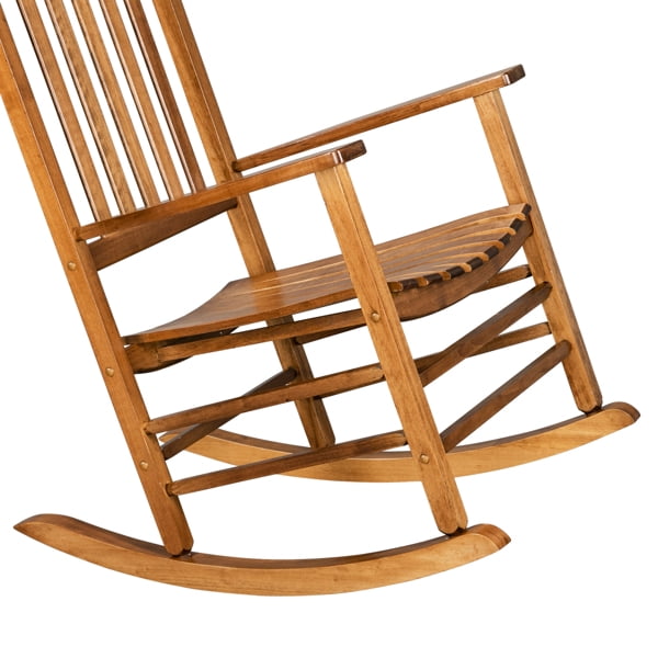 Original Color Square Wooden Rocking Chair with Solid Wood Frame, Indoor/Outdoor Stable Rocker for Patio, Porch & Living Room