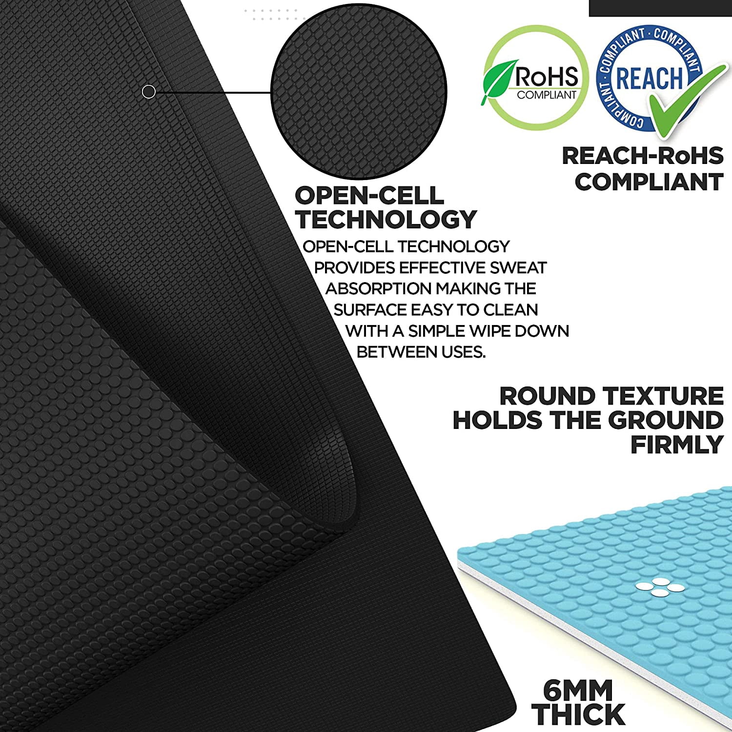 RDX Yoga Mat 6mm Thick with Straps and Carry bag, REACH RoHS Certified, 6P Latex Free, Eco Friendly Open Cell Non Slip Mats for Men Women, 183 x 61CM