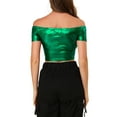 thumbnail image 4 of INSPIRE CHIC Women's  Metallic Shiny Party Off Shoulder Crop Top L Green, 4 of 8