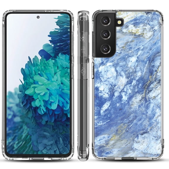 Shockproof Hybrid Bumper Phone Case for Samsung galaxy S21  5G / S21 Plus 5G, by OneToughShield ® - Marble / Gem Blue