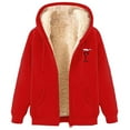 thumbnail image 4 of QIUOMBBP Womens Zip Up Fleece Sherpa Lined Warm Hoodies Christmas Wine Glass Print Hooded Sweatshirts Jacket with Pockets, Red, XXXL, 4 of 9