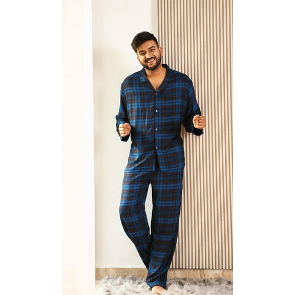 LUXELIV SAPPHIRE BLUE | CHECKERED LOUNGEWEAR SET | SLEEPWEAR SET