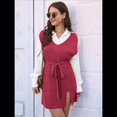 thumbnail image 4 of de Vestido Tipo Chaleco para Mujer, Suéter de Punto, Suéter con Cuello en V y Cintura Anudada Rojo S, 4 of 10