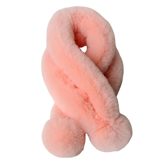 Thickened Wide Plush Ball Noble Thermal Scarf Female Autumn Winter Solid Faux Fur Scarf Wrap