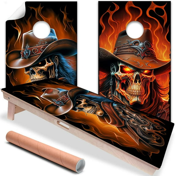 Cornhole Board Wraps and Decals for Boards Set of 2 Skins Professional Vinyl Covers Sticker - Ghost Cowboys Skull Gothic Art Cornhole Decal for Boards Covers Sticker Cornhole Vinyl Wraps