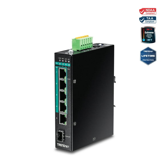 TRENDnet TI-PG541I, 6-Port Hardened Industrial Gigabit PoE  Layer
 2 Managed DIN-Rail Switch