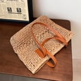 thumbnail image 2 of Bolsos de playa para dama de verano, bolso de hombro tejido a mano de gran capacidad para viajes (camello), 2 of 8