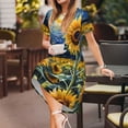 thumbnail image 3 of Rateoe Starry Sky Sunflower Pattern Women’s Short Sleeve Dress – Casual Elegant Summer A-Line Dress for Everyday Wear, 3 of 6