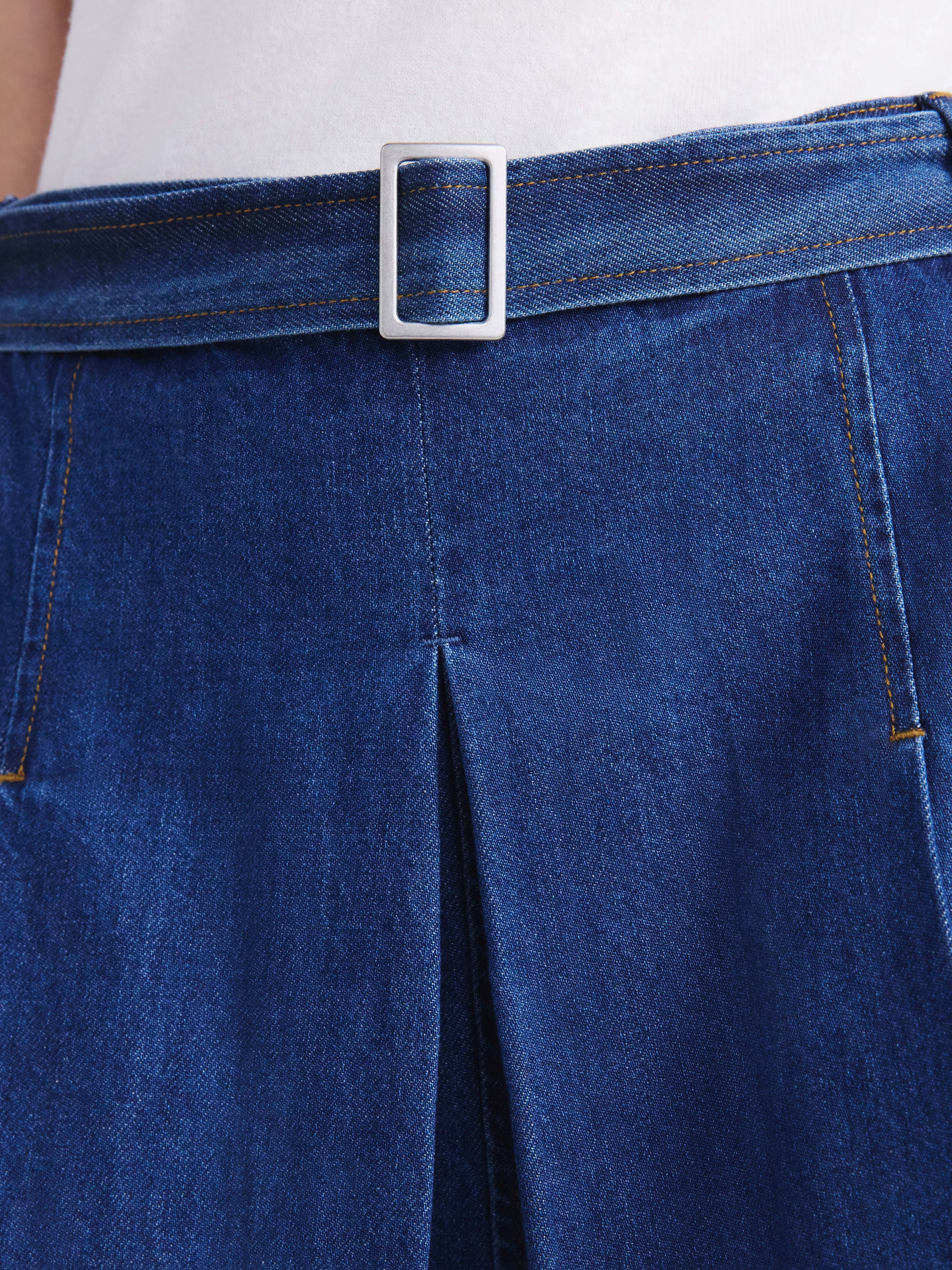 Free Assembly Women's Pleated Denim Mini Skirt with Belt, Sizes 0-20