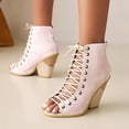 thumbnail image 2 of TUOBARR Womens Heeled Sandals, Women's Open Pointed Toe Strappy Chunky High Heels Dress Sandals, Summer Fashion Non-slip, Casual Lace-up Boots Pink, 2 of 4