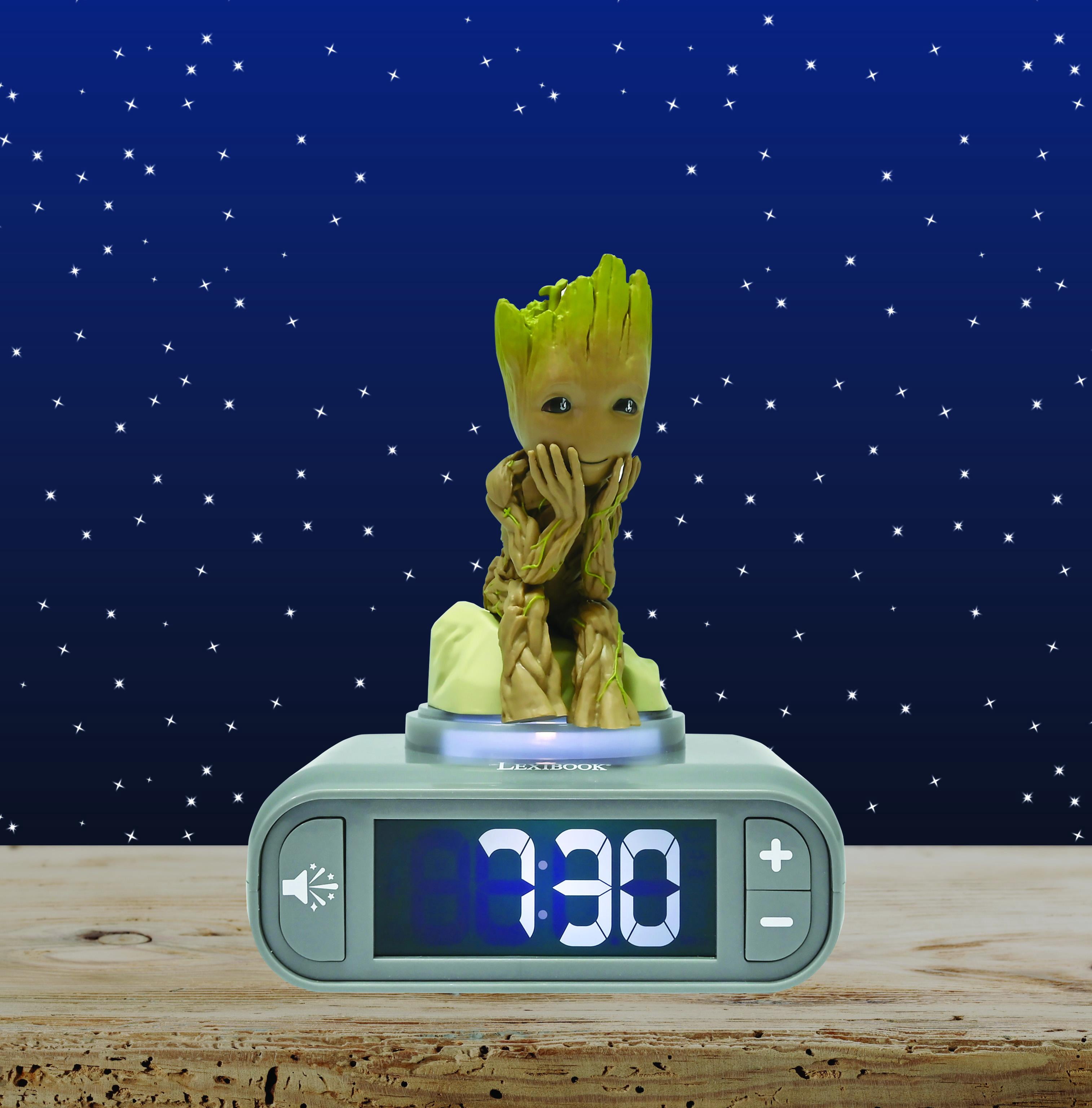 Lexibook, Marvel Guardians of the Galaxy, Groot Nightlight Alarm Clock, Sounds and Melodies, Backlit LCD Screen, Illuminated, Snooze, Grey/Brown