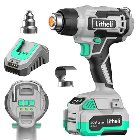 

Litheli 20V Cordless Heat Gun Hot Air Gun Kit Temperatures Max. 932℉ with 4Ah Battery & Charger