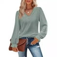 thumbnail image 5 of Women's V Neck T-Shirt Spring and Autumn Hollow Casual Pleated Sleeve Top Shirt, 5 of 6