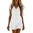 thumbnail image 2 of purcolt Women Summer Shorts Rompers Short Sleeve Button Down Romper V Neck Wide Leg Jumpsuit, 2 of 7