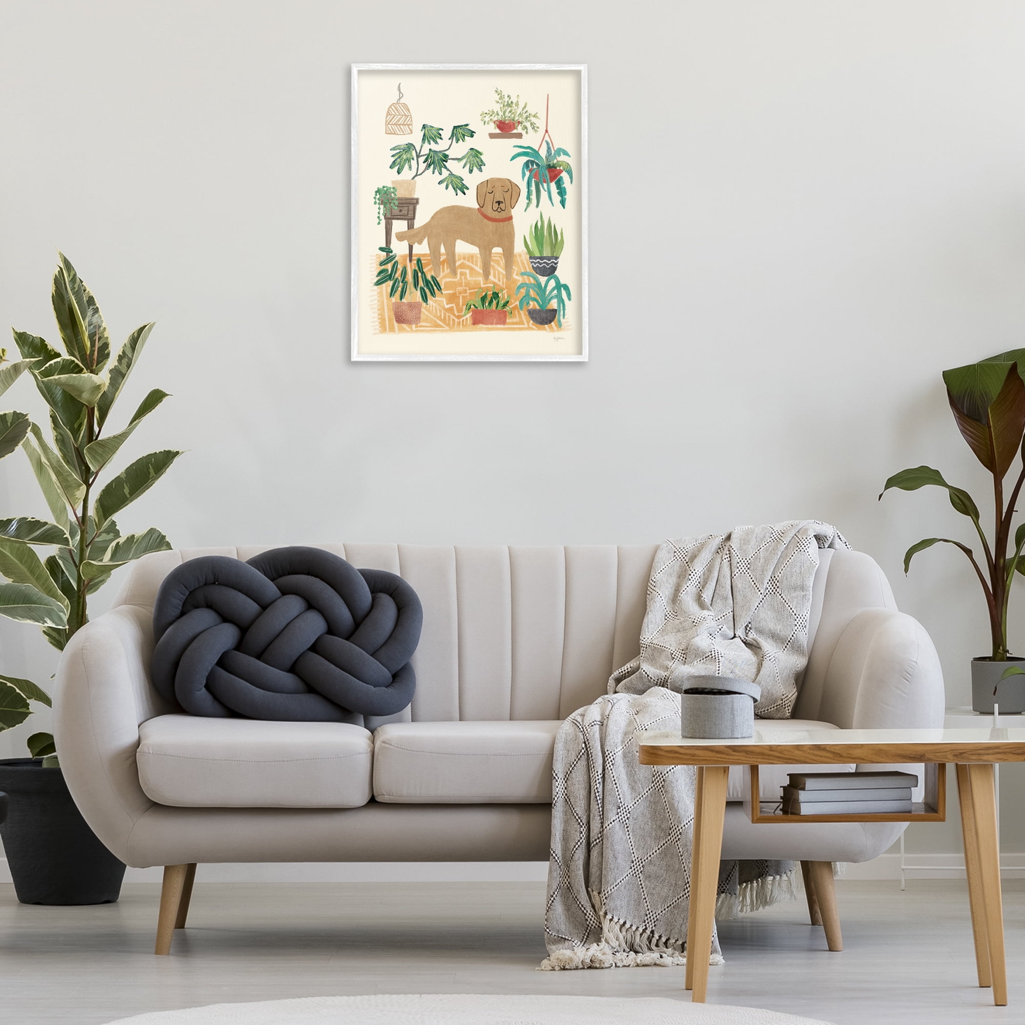 Stupell Industries Labrador with House Plants Animals & Insects Painting White Framed Art Print Wall Art, 24 x 30